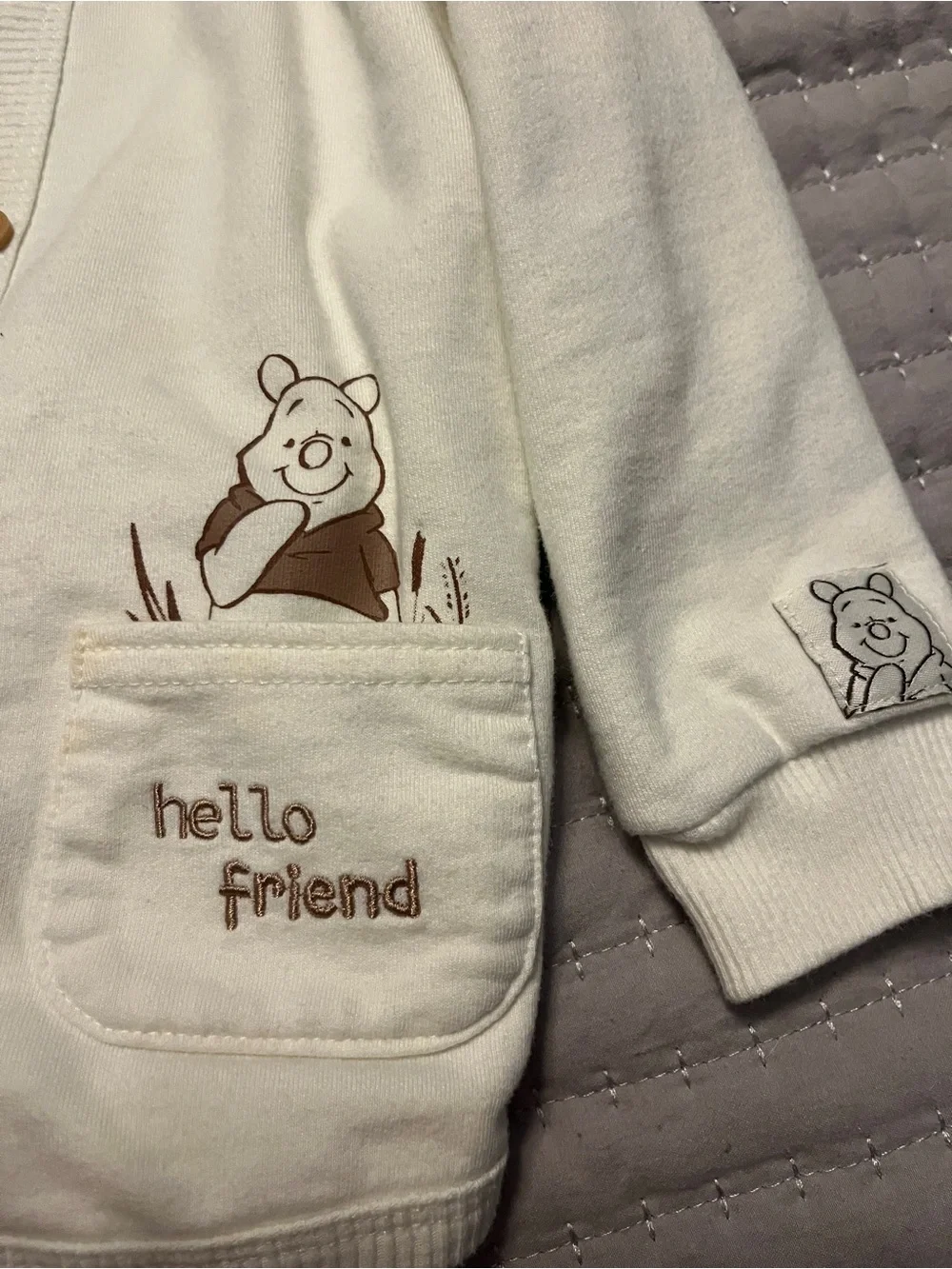 Disney Cream Hooded Baby Jacket with Winnie the Pooh Embroidery